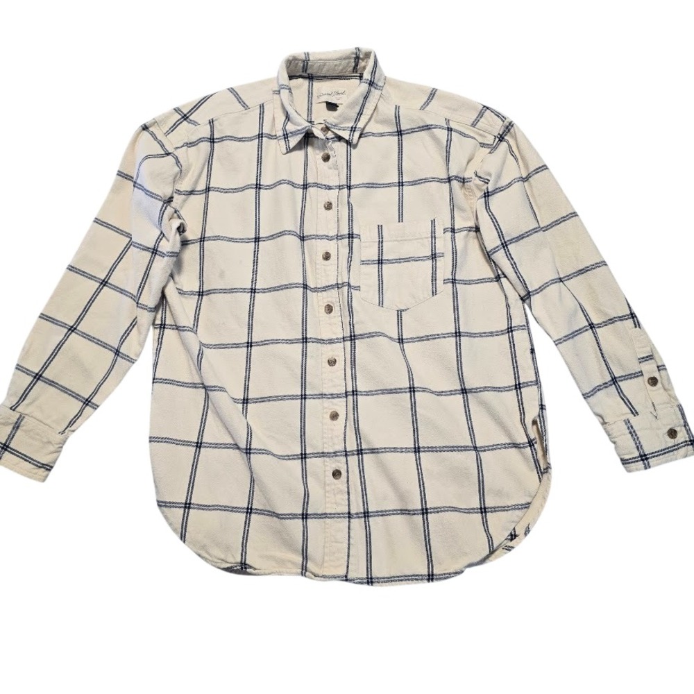 Universal Thread‎ Oversized Fit Cream Navy Flannel Button Shirt Womens S Rustic